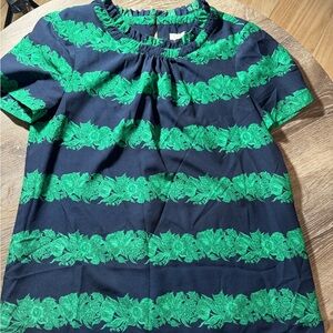 J. Crew Navy and Green blouse.